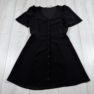 Sezane Lily Dress Sz 38 Women's Black Button Front Mini V Neck Cottage Chic